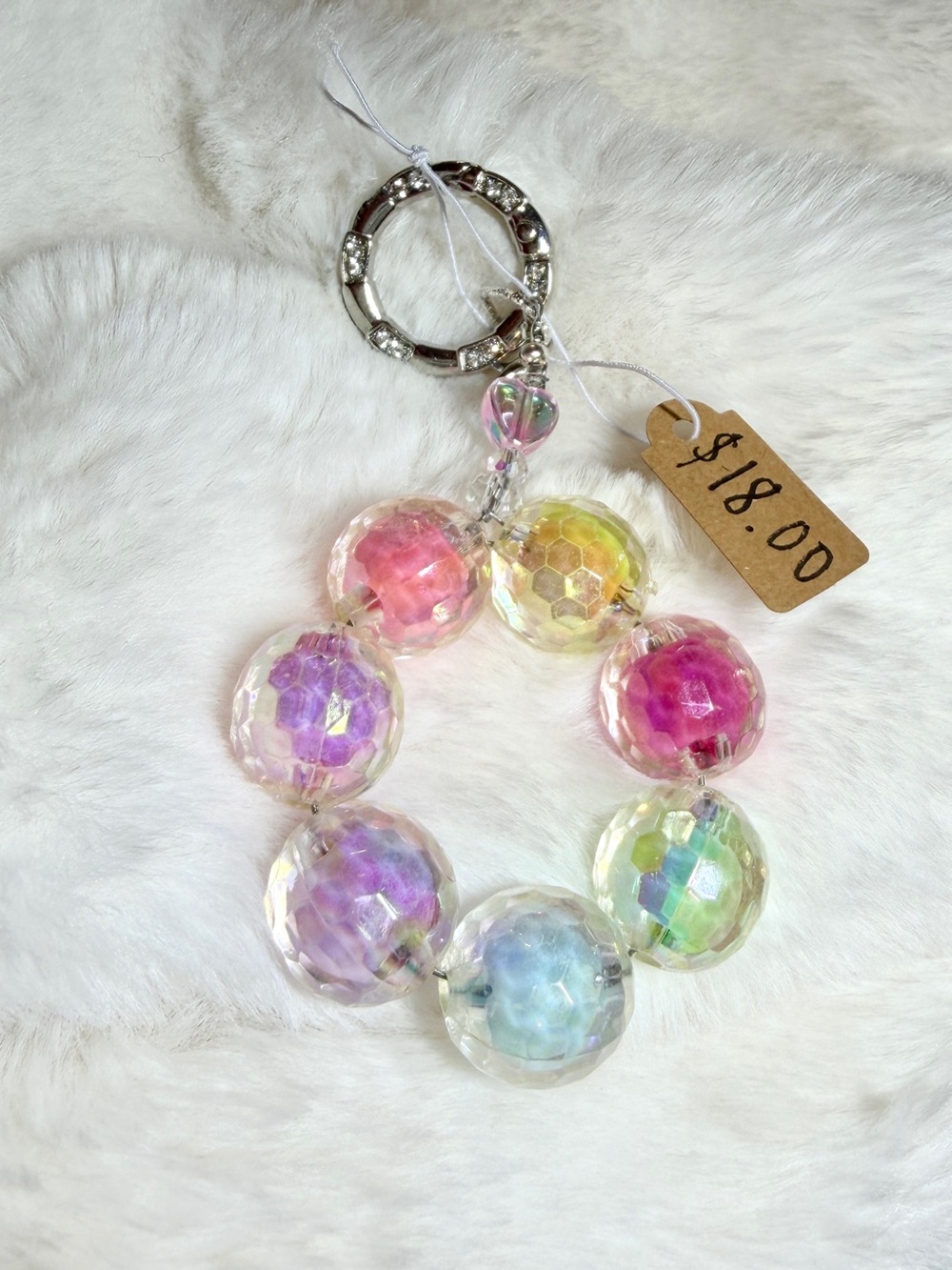 Iridescent 🍬 Faceted Bubble Gum Bead Keychain - Purse Charm -Rainbow Colors